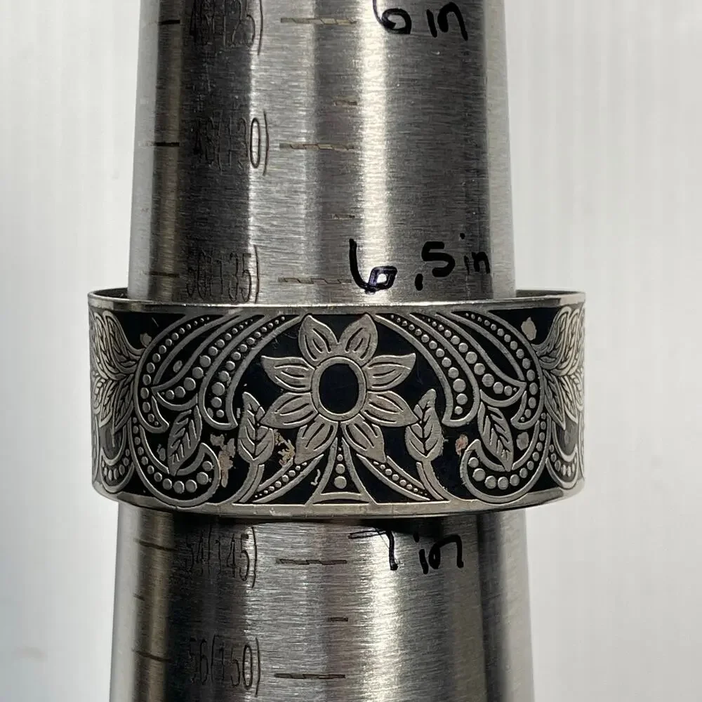 Floral Silver Tone Cuff Bracelet Vtg Adjustable